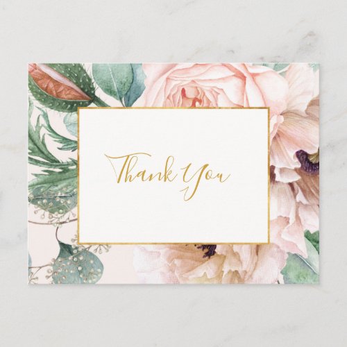 Elegant Blush Floral Garden  Pastel Thank You Postcard