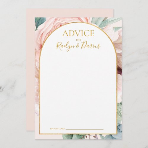 Elegant Blush Floral Garden  Pastel Wedding Advice Card
