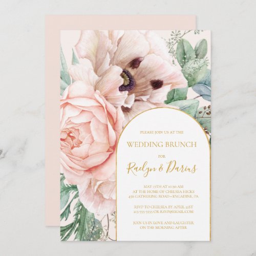 Elegant Blush Floral Garden Pastel Wedding Brunch Invitation