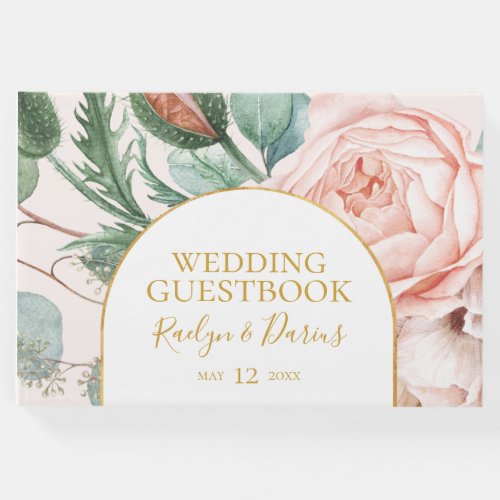 Elegant Blush Floral Garden  Pastel Wedding Guest Book