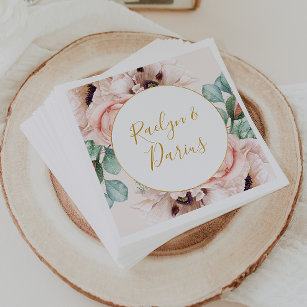 Elegant Blush Floral Garden   Pastel Wedding Napkins