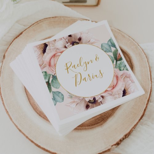 Elegant Blush Floral Garden  Pastel Wedding Napkins
