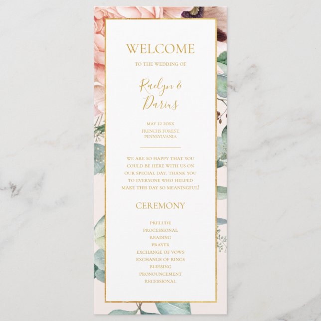 Elegant Blush Floral Garden | Pastel Wedding Program (Front)