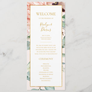Elegant Blush Floral Garden   Pastel Wedding Program