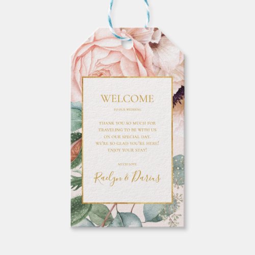 Elegant Blush Floral Garden Pastel Wedding Welcome Gift Tags