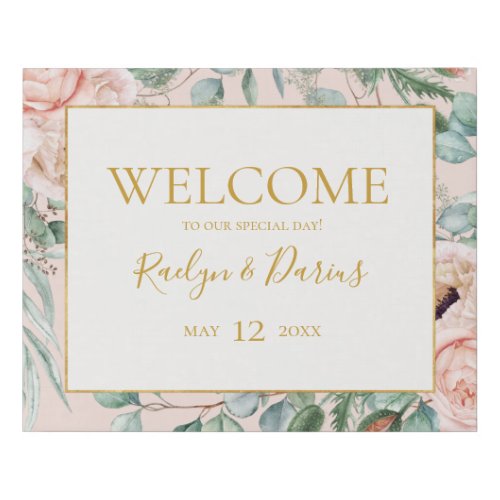 Elegant Blush Floral Garden  Pastel Welcome Faux Canvas Print