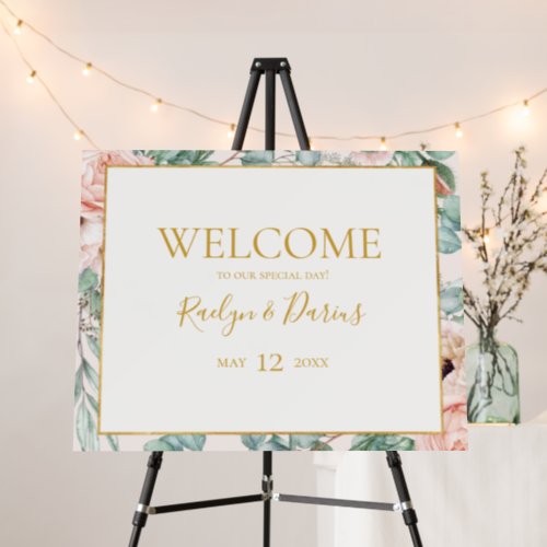 Elegant Blush Floral Garden  Pastel Welcome Foam Board