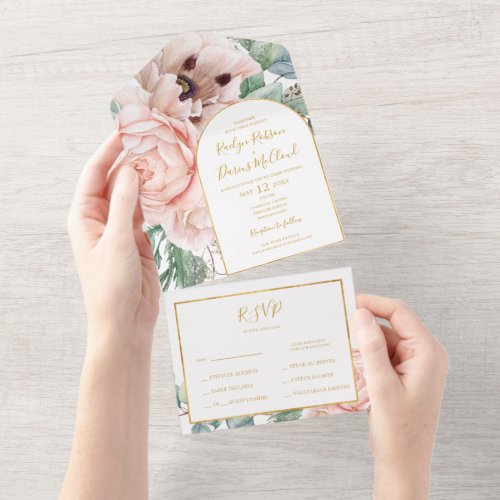 Elegant Blush Floral Garden  Seal And Send All In One Invitation