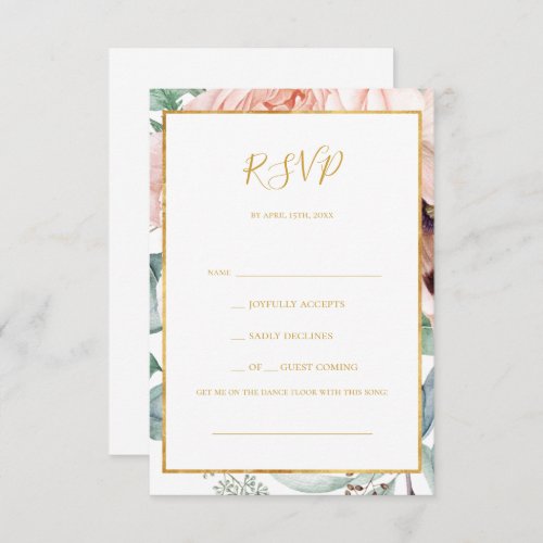 Elegant Blush Floral Garden Song Request RSVP Card