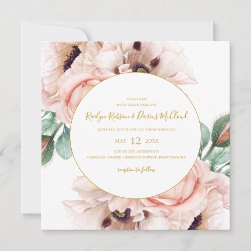 Elegant Blush Floral Garden  Square Wedding Invitation