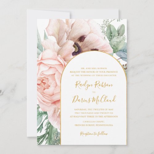 Elegant Blush Floral Garden  Traditional Wedding Invitation
