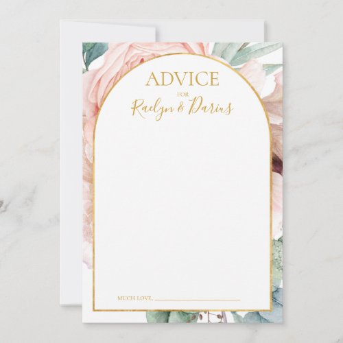 Elegant Blush Floral Garden  Wedding Advice Card