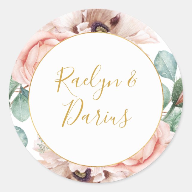 Elegant Blush Floral Garden Wedding Envelope Seals (Front)