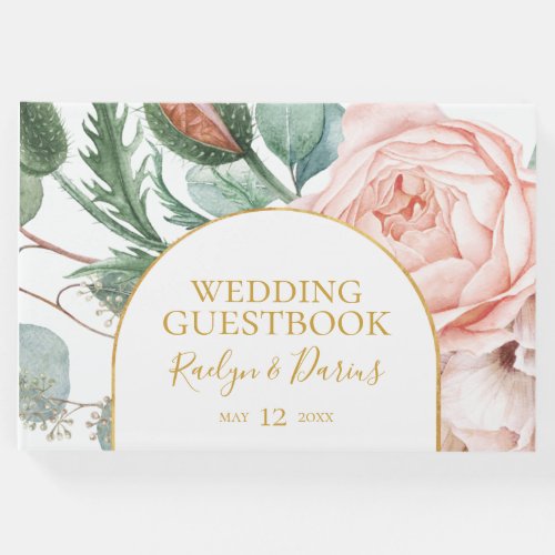 Elegant Blush Floral Garden  Wedding Guest Book