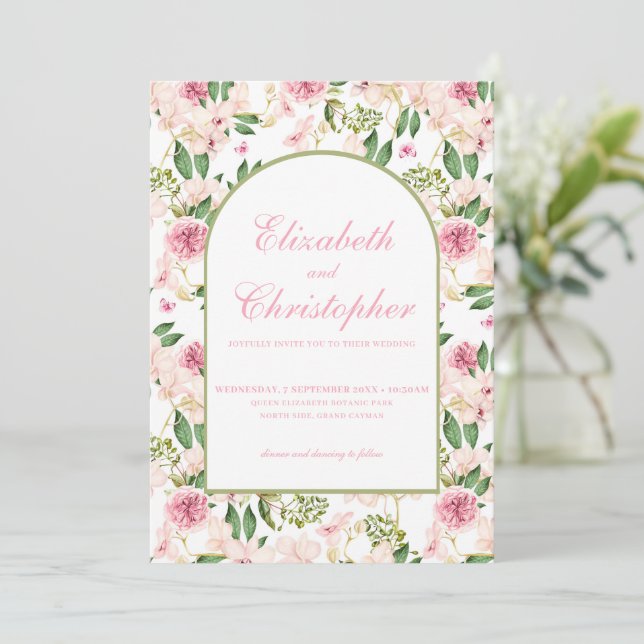 Elegant Blush Floral Garden Wedding Invitation (Standing Front)