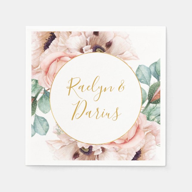 Elegant Blush Floral Garden | Wedding Napkins (Front)