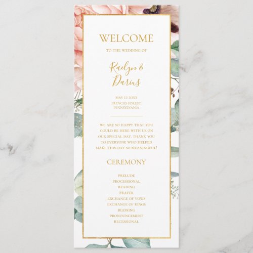 Elegant Blush Floral Garden  Wedding Program