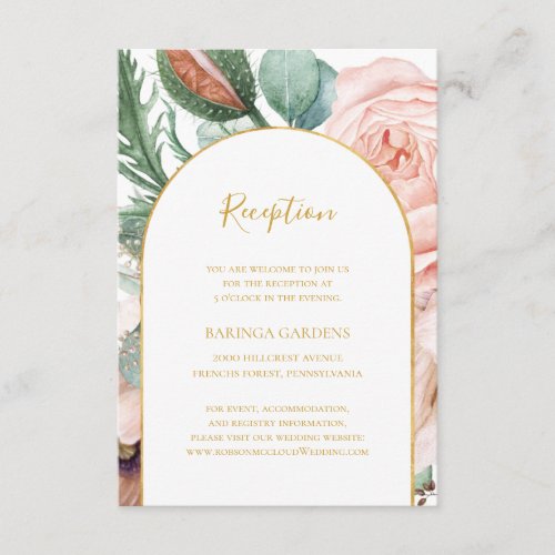 Elegant Blush Floral Garden  Wedding Reception Enclosure Card