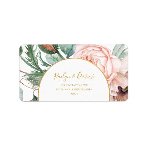 Elegant Blush Floral Garden  Wedding RSVP Address Label
