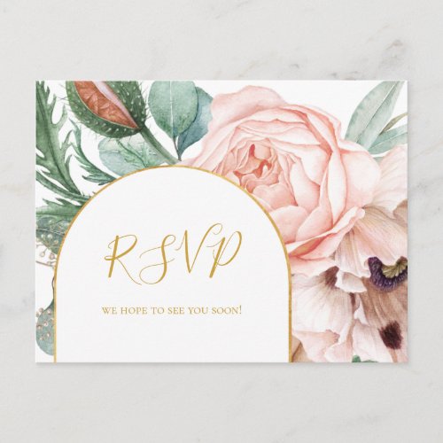 Elegant Blush Floral Garden  Wedding RSVP Postcard