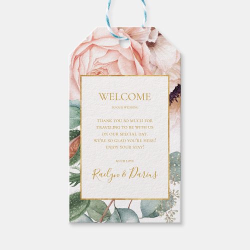 Elegant Blush Floral Garden  Wedding Welcome Gift Tags