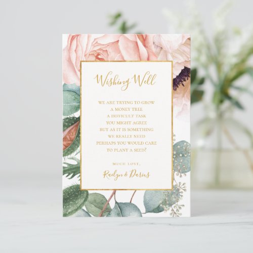 Elegant Blush Floral Garden  Wedding Wishing Well Enclosure Card