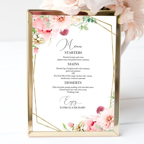 Elegant Blush Floral Geometric Wedding Menu Poster