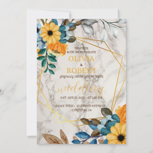Elegant Blush Floral Gold Frame Invitation