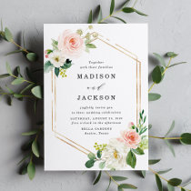 Elegant Blush Floral Gold Frame Wedding Invitation