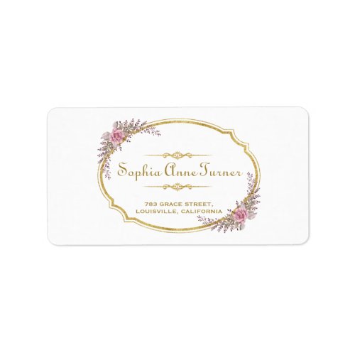 Elegant Blush Floral Gold Frame Wedding Label