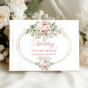 Elegant blush floral gold greenery boho style wedd guest book
