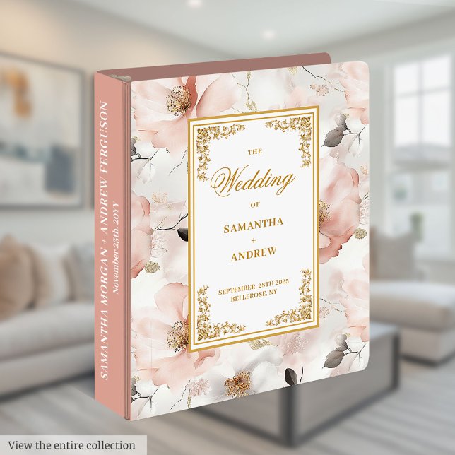 Elegant blush floral gold wedding memory album 3 ring binder (Elegant blush floral gold wedding memory album 3 ring binder)