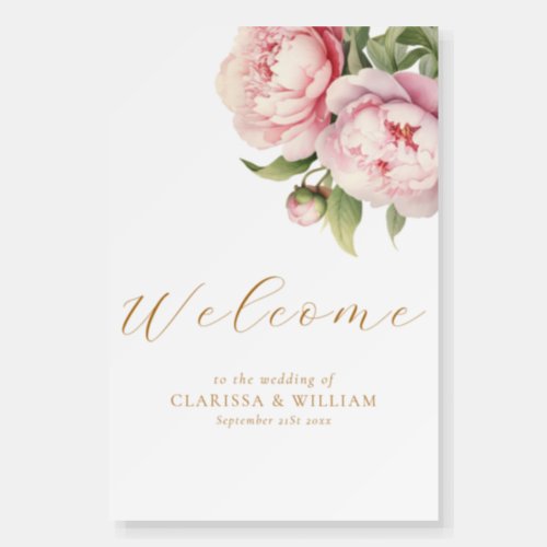 Elegant Blush Floral Gold Wedding Welcome Sign