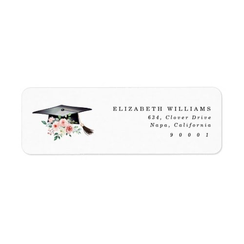 Elegant Blush Floral Graduation Hat Address Label 
