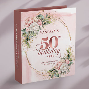 Elegant Blush Floral Greenery 50th Birthday Memory 3 Ring Binder