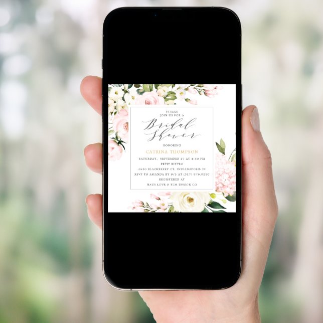 Elegant Blush Floral Greenery Bridal Shower Invitation (Front Digital)