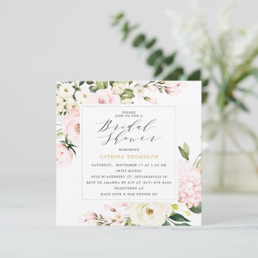 Elegant Blush Floral Greenery Bridal Shower Invitation | Zazzle