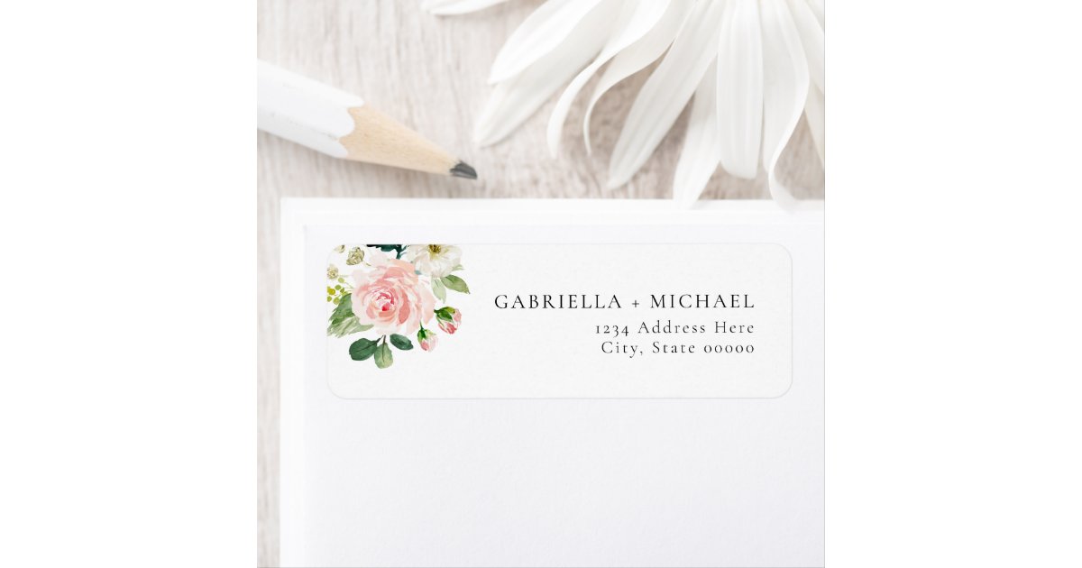 Elegant Blush Floral & Greenery Return Address Label | Zazzle