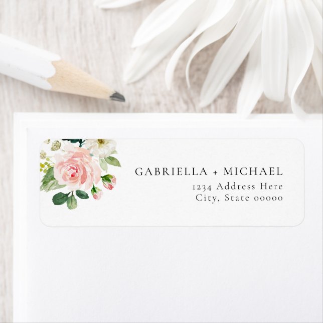 Elegant Blush Floral & Greenery Return Address Label (Insitu)