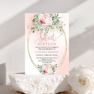 Elegant Blush Floral Greenery Sweet 16 Invitation