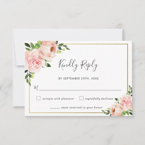 Elegant Blush Floral Greenery Wedding RSVP Card