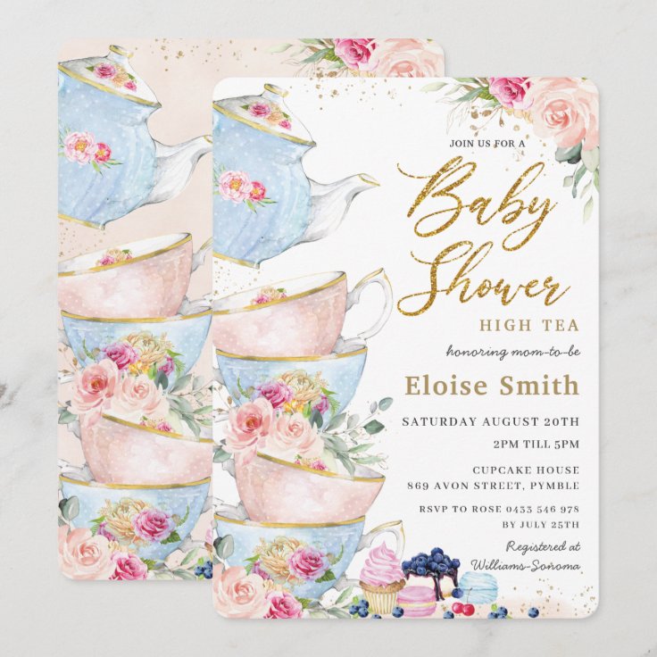 Elegant Blush Floral High Tea Party Baby Shower Invitation Zazzle — free download