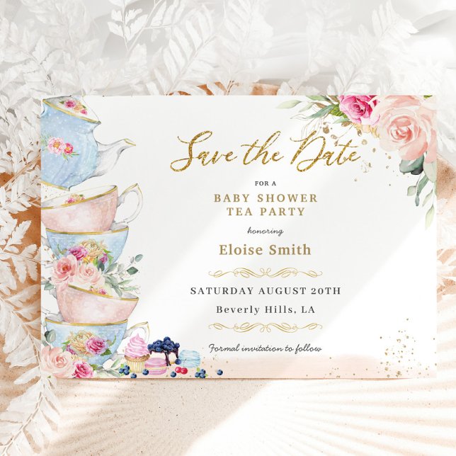 Elegant Blush Floral High Tea Party Baby Shower Save The Date (Creator Uploaded)