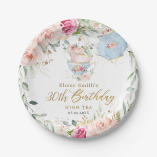 Elegant Blush Floral High Tea Party Birthday Paper Plates