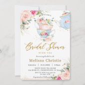 Elegant Blush Floral High Tea Party Bridal Shower Invitation (Front)