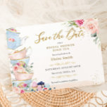 Elegant Blush Floral High Tea Party Bridal Shower Save The Date<br><div class="desc">Personalize this chic tea party bridal shower save the date with your own wording easily and quickly, simply press the customize it button to further re-arrange and format the style and placement of the text.  This elegant card features a pretty teapot, tea cups, scrumptious desserts, beautiful watercolor blush pink roses...</div>