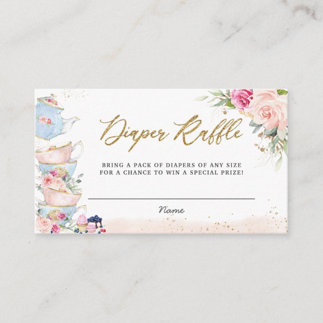 Elegant Blush Floral High Tea Party Diaper Raffle  Enclosure Card (Front)