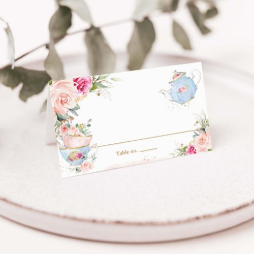Elegant Blush Floral High Tea Party Folded Tent Place Card