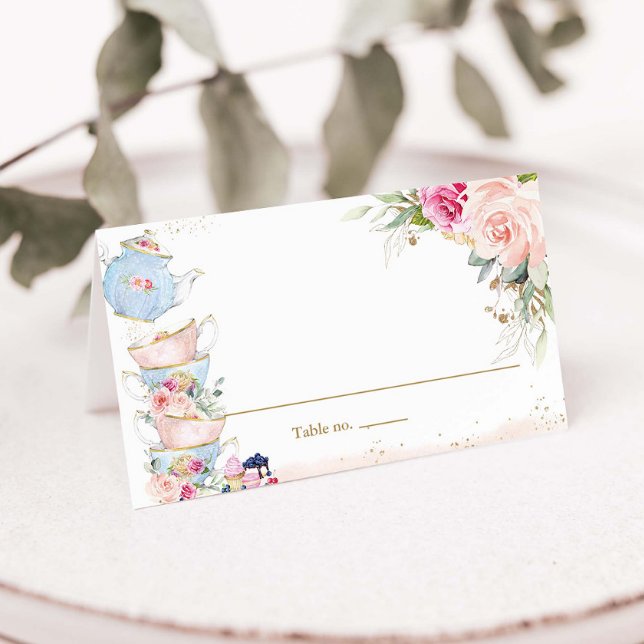 Elegant Blush Floral High Tea Party Folded Tent Place Card (Creator Uploaded)