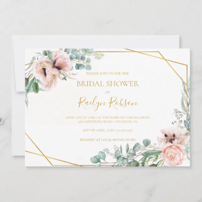 Elegant Blush Floral | Horizontal Bridal Shower Invitation | Zazzle